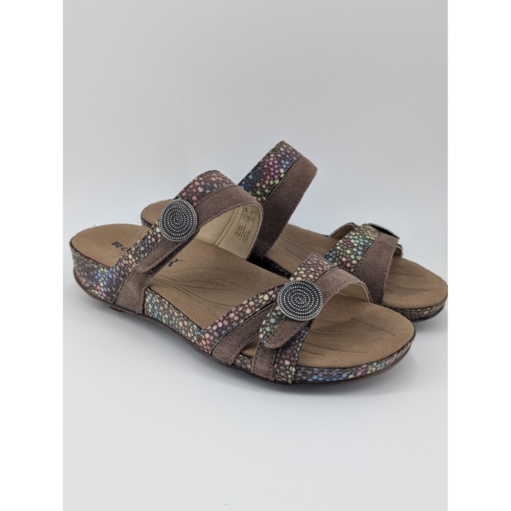 Romika Shoes Womens Size 6.5 Brown Slide Sandals Wedge Comfort Medallion Strappy
